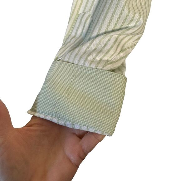 Ike Behar Men's Green White Pinstripe Dress Shirt Size Large - Picture 6 of 10
